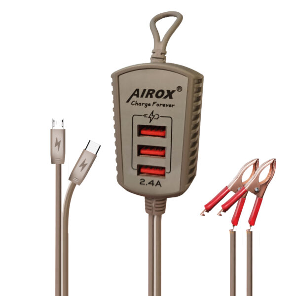 Airox CH30 Fast Charger - 2 USB Ports + 1 V8 Cable | Smart Output for Versatile Charging